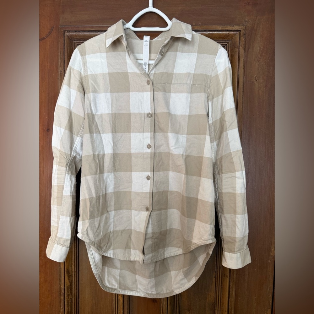 lululemon Beige and White Plaid Shirt